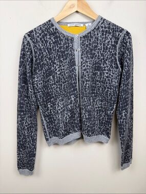 Autumn Cashmere Black and Gray Leopard-Print Button Cardigan